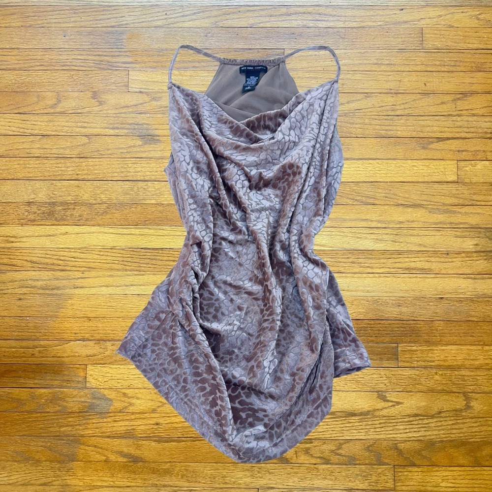 New York & Company Mauve Velvet Burnout Leopard Cowl Neck Cami Top Small